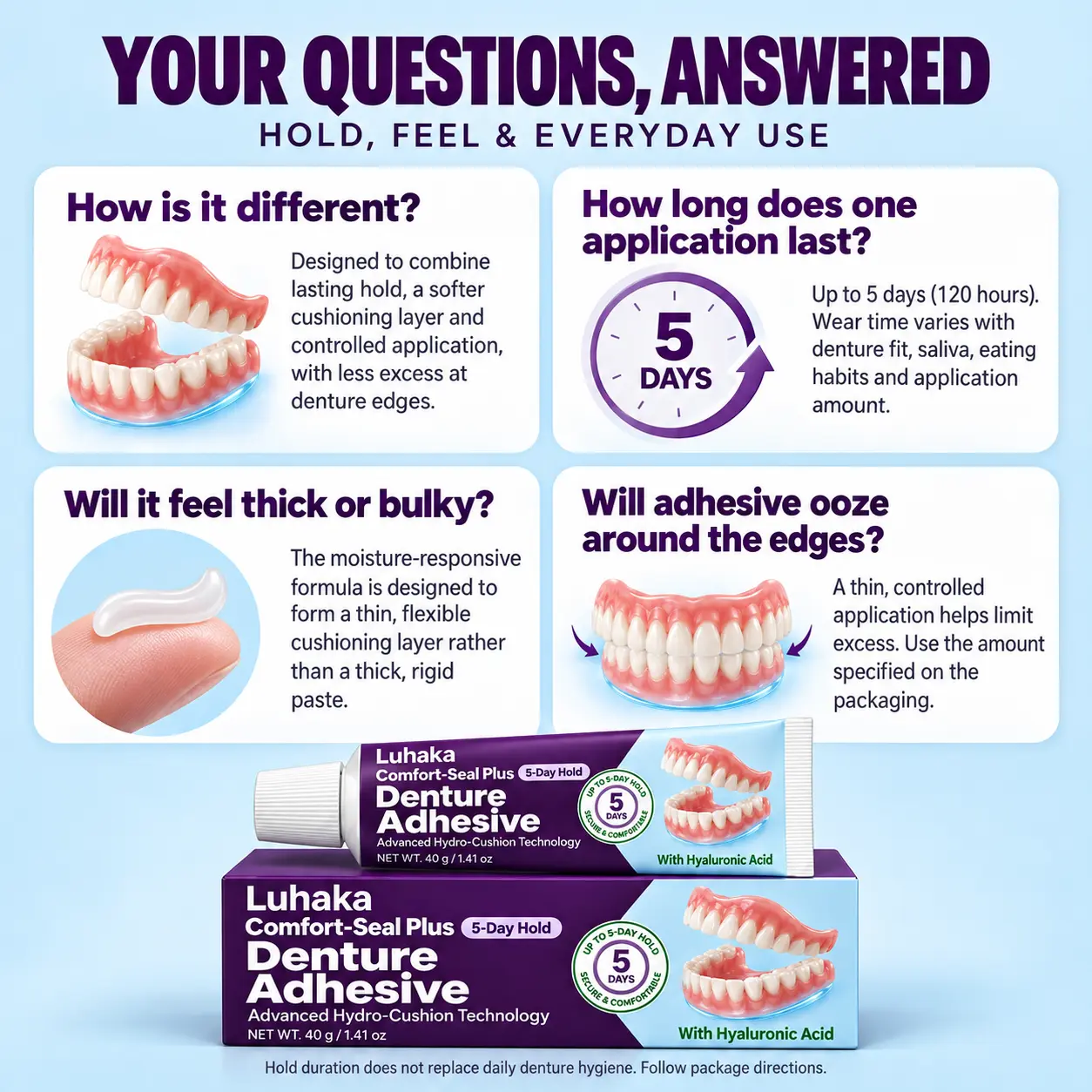 Luhaka Comfort-Seal Plus 5-Day Denture Adhesive with Hyaluronic Acid