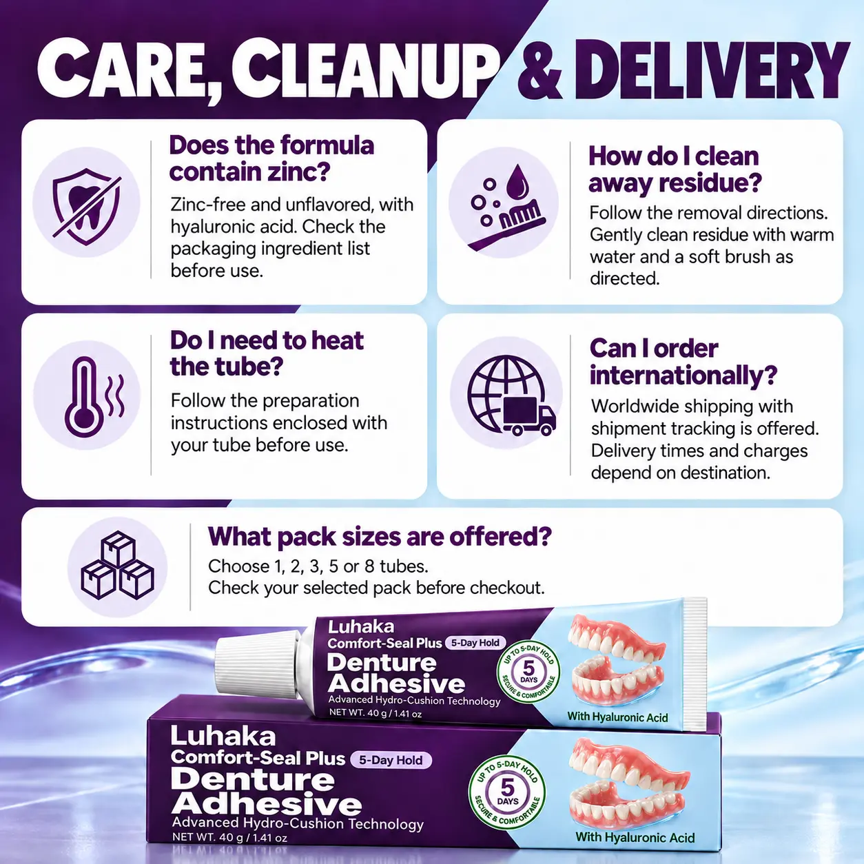 Luhaka Comfort-Seal Plus 5-Day Denture Adhesive with Hyaluronic Acid