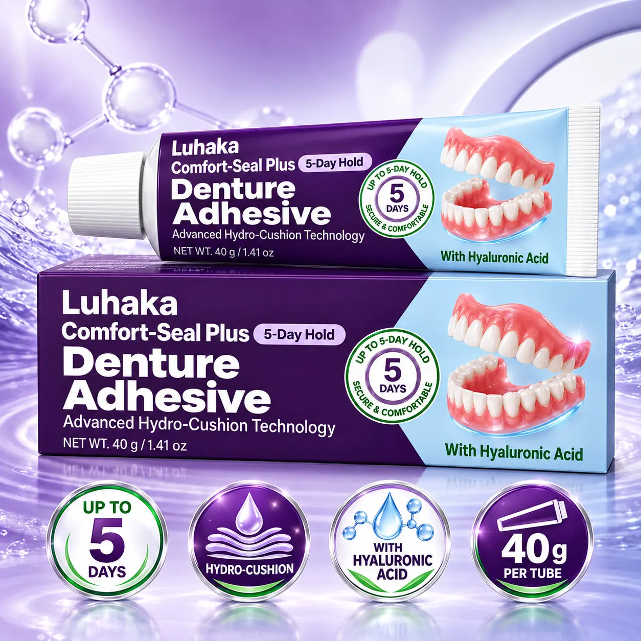 Luhaka Comfort-Seal Plus 5-Day Denture Adhesive with Hyaluronic Acid