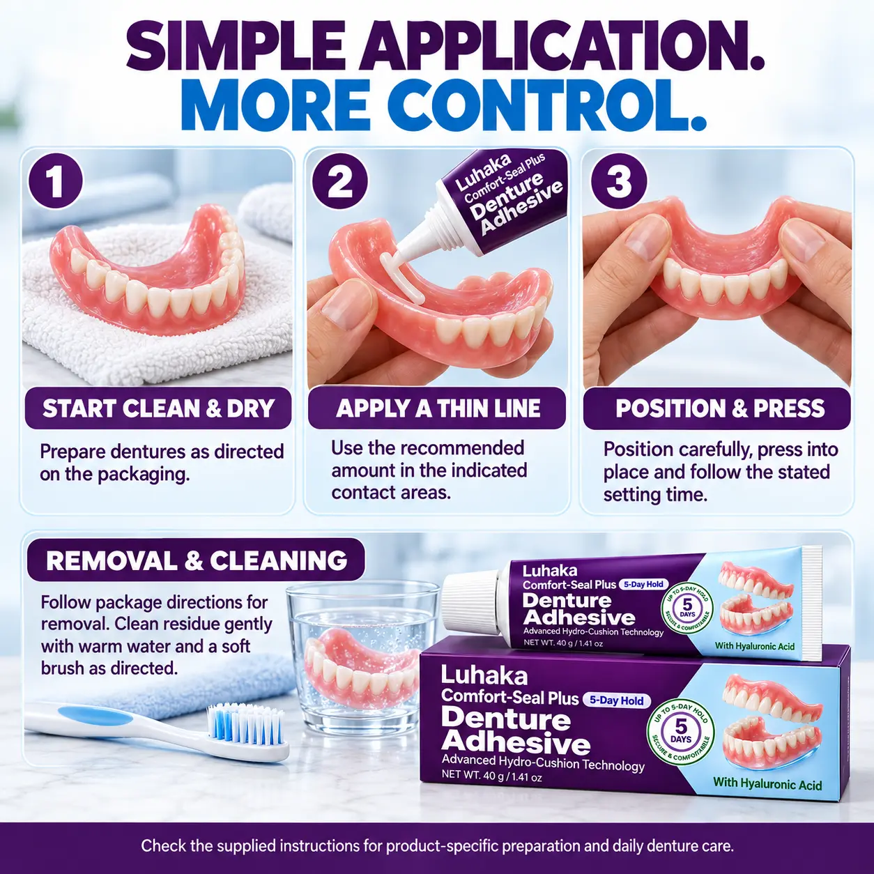 Luhaka Comfort-Seal Plus 5-Day Denture Adhesive with Hyaluronic Acid